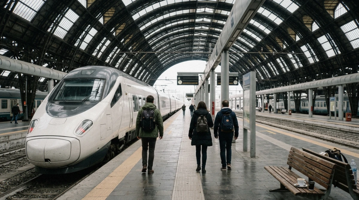 A high-speed train waiting at a platform at Roma Termini early in the morning before a Pompeii tour from Rome by train, Italy